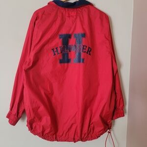 Vintage 90s Tommy Hilfiger Pull Over Quarter Zip Windbraker Streetwear  Red XL
